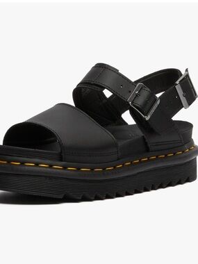 Dr. Martens Black Hydro Voss Platform Sandal with Yellow Stitching